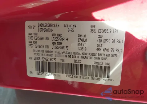 2006 Dodge Ram 1500 Laramie из США, поврежденный, VIN 3D3KS19D96G135777